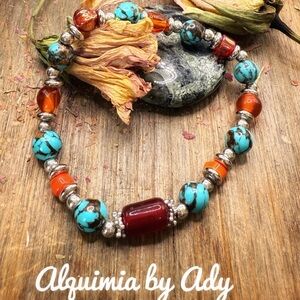 Alquimia Turquoise and Orange Beaded Bracelet